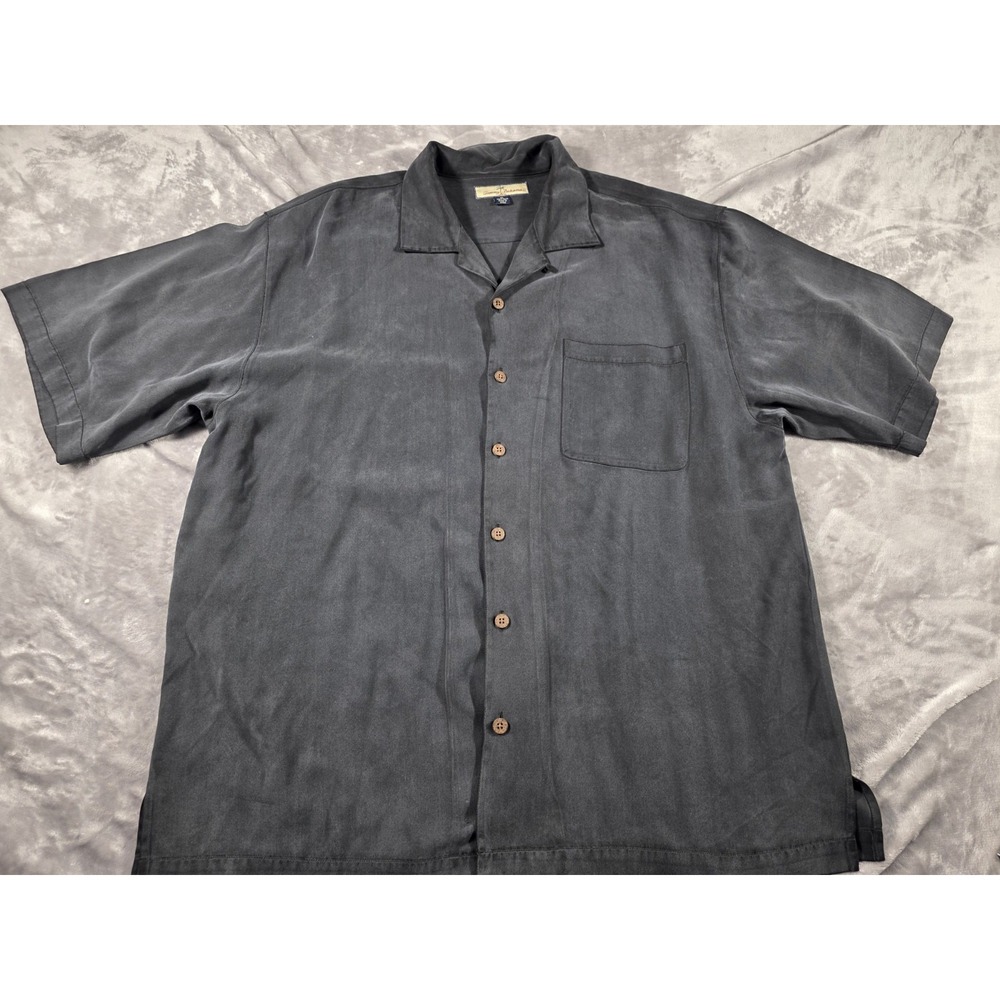 Tommy Bahama Mens Silk Camp Shirt Hawaiian‎ XL S/S Black Button Up